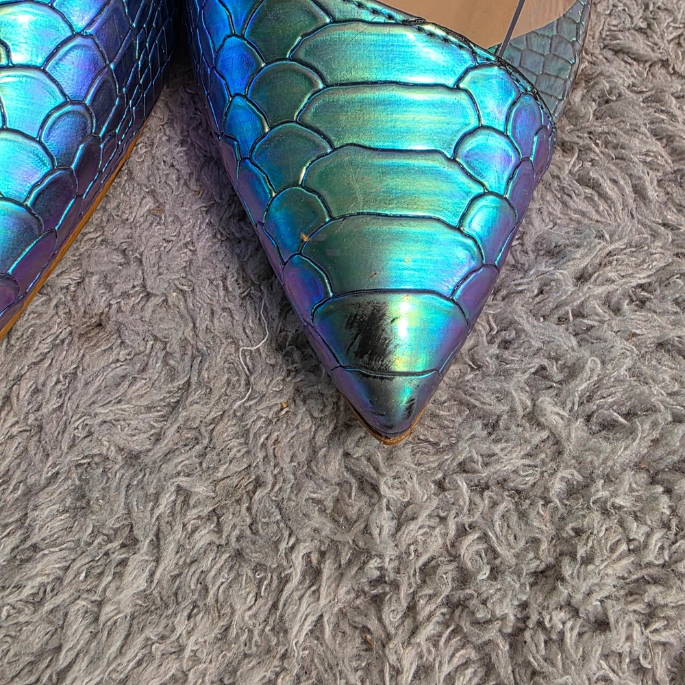 Aldo Stiletto Pumps Iridescent Blue Green Snakeskin Clear PVC Womens Size 7 - Picture 3 of 7